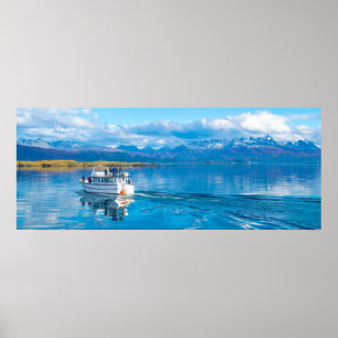 Panoramic tour ship sailing at beagle channel poster