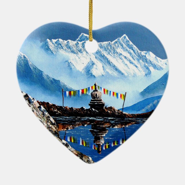 Panoramic View Of Annapurna Mountain Nepal Ceramic Tree Decoration (Back)