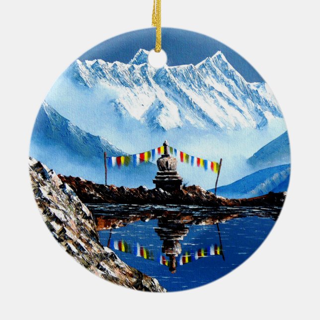 Panoramic View Of Annapurna Mountain Nepal Ceramic Tree Decoration (Back)