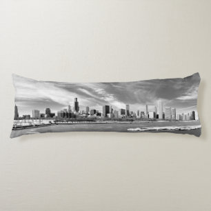 Panoramic view of Chicago skyline in winter Body Cushion