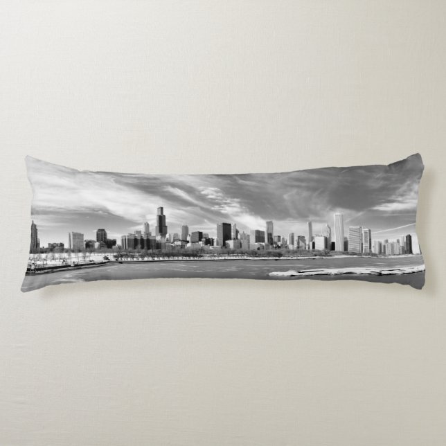 Panoramic view of Chicago skyline in winter Body Cushion (Front)