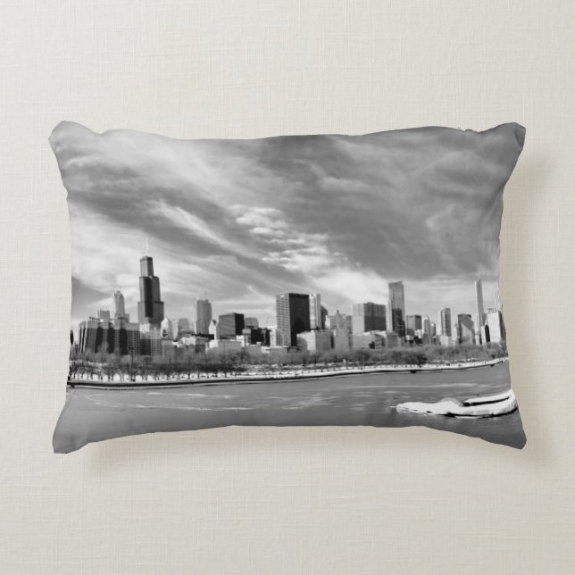 Panoramic view of Chicago skyline in winter Decorative Cushion (Front)