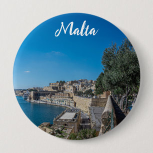 Panoramic view of city wall and harbor in Valletta 10 Cm Round Badge