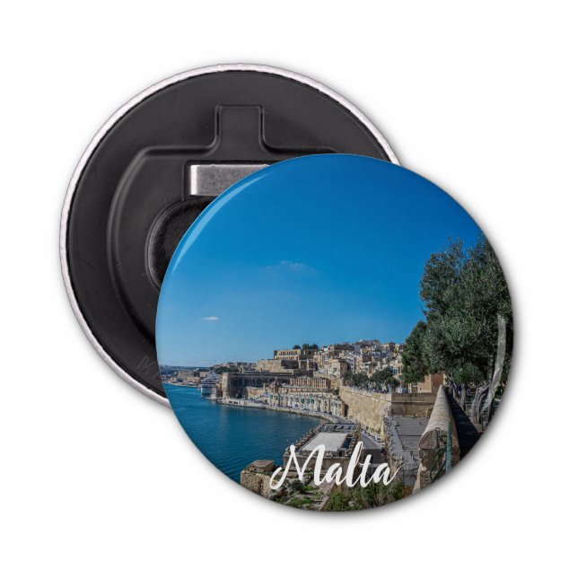 Panoramic view of city wall and harbor in Valletta Bottle Opener (Front)