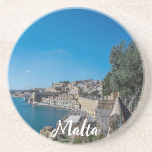 Panoramic view of city wall and harbor in Valletta Coaster