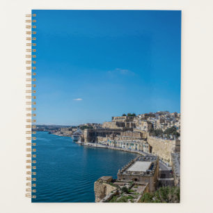 Panoramic view of city wall and harbor in Valletta Planner