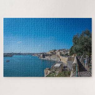 Panoramic view of city wall and harbour in Vallett Jigsaw Puzzle