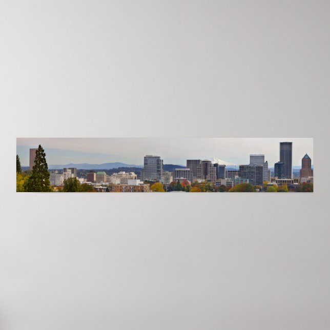 Panoramic View of Downtown Portland Oregon in Fall Poster (Front)