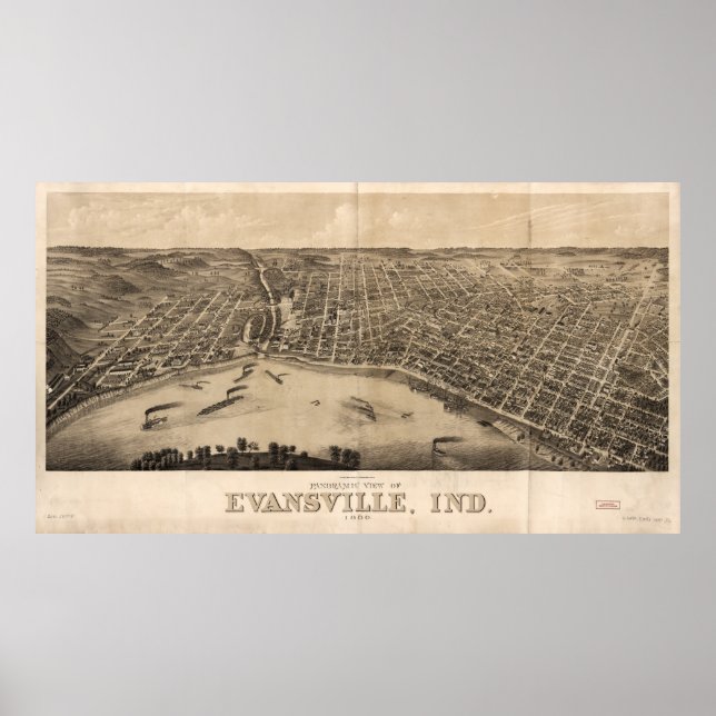 Panoramic view of Evansville, Indiana (1880) Poster (Front)