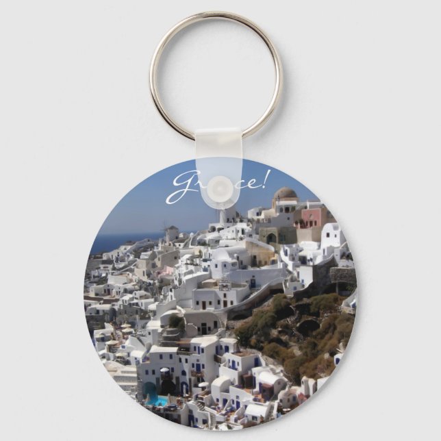 Panoramic view of Oia, Greece Key Ring (Front)