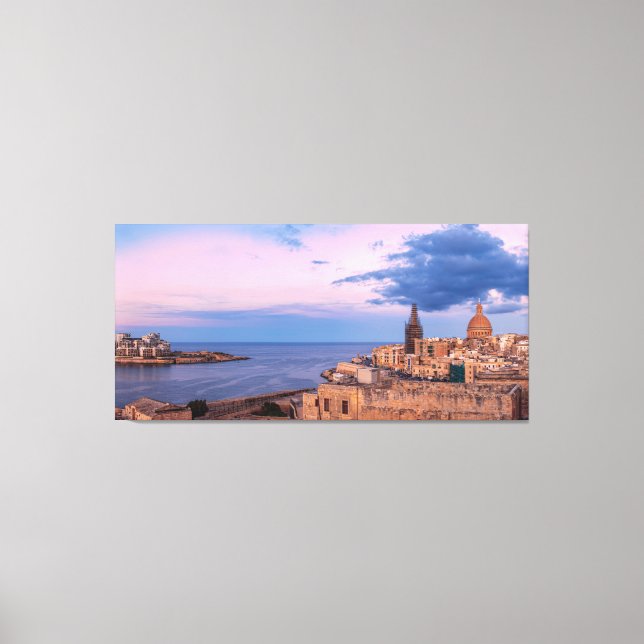 Panoramic view of sunset over Valletta Canvas Print (Front)