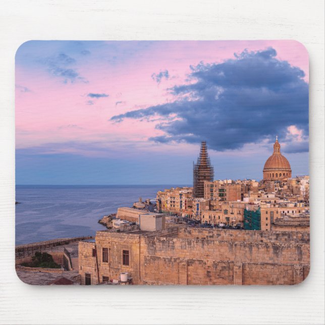 Panoramic view of sunset over Valletta Mouse Pad (Front)