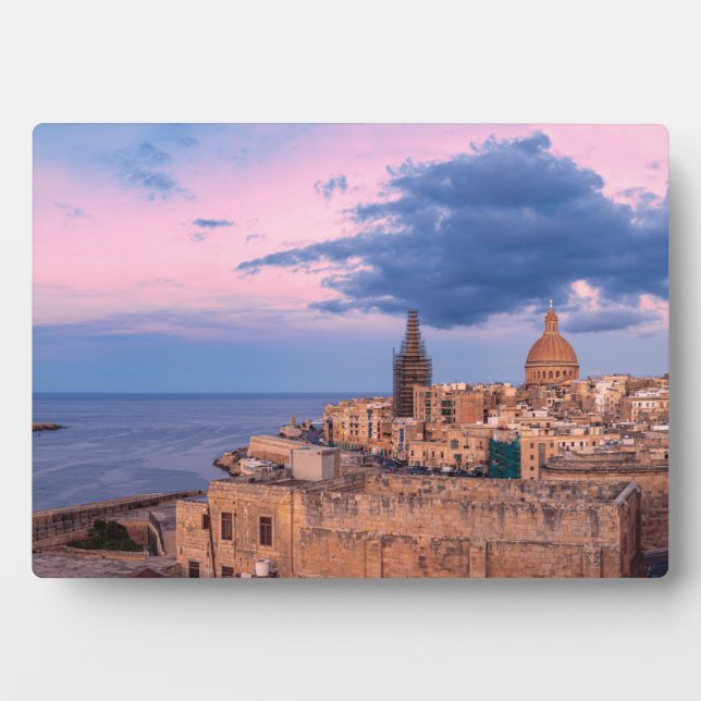 Panoramic view of sunset over Valletta Plaque (Front)