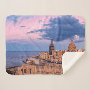 Panoramic view of sunset over Valletta Sherpa Blanket