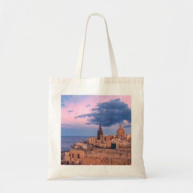 Panoramic view of sunset over Valletta Tote Bag (Front)