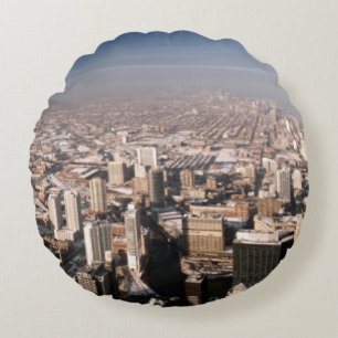 Panoramic view of the city round cushion