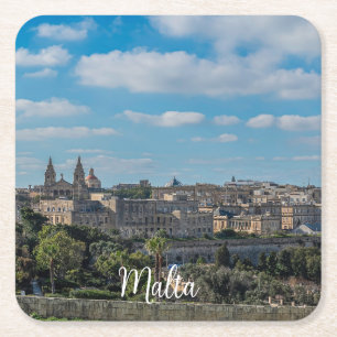 Panoramic view of Valletta old town in Malta Square Paper Coaster