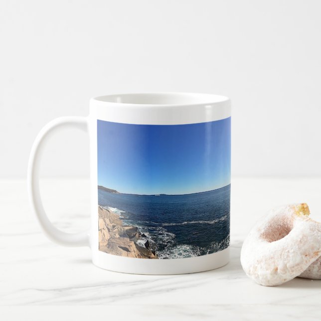 Panoramic Vista of Rocky Shoreline Coffee Mug (With Donut)