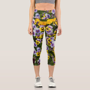 pansea and sunflower floral art capri leggings