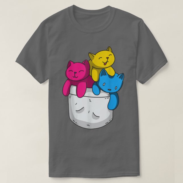Panseual Pride Funny Kawaii Kitty Cat Pocket Pride T-Shirt (Design Front)