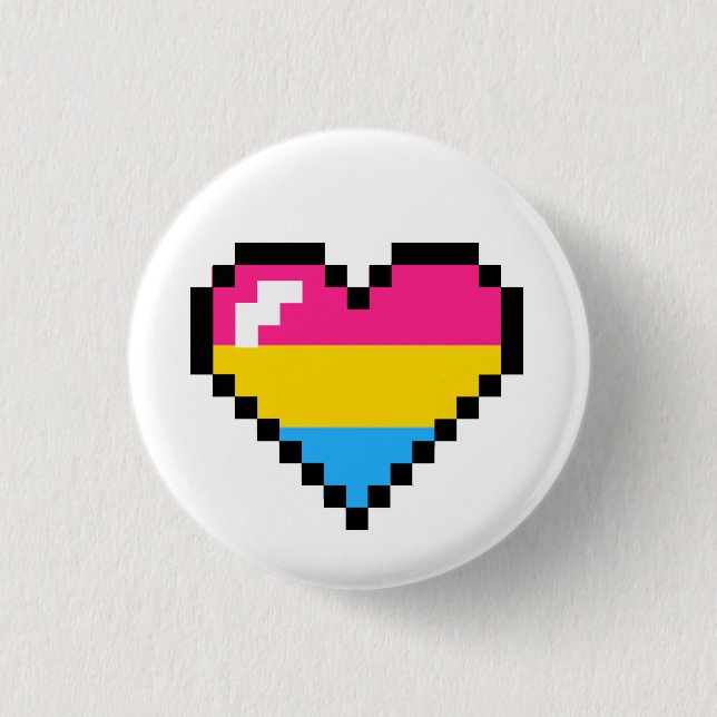 Pansexual 8-Bit Retro Pride Heart 3 Cm Round Badge (Front)