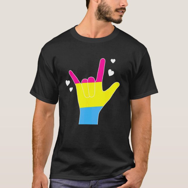 Pansexual Asl Ily Deaf Pan Pride Sign Language T-Shirt (Front)