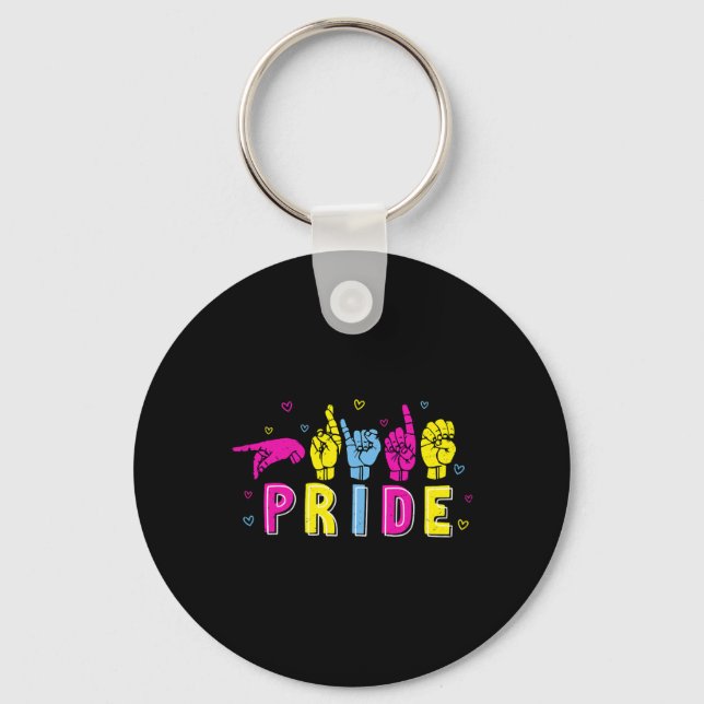 Pansexual ASL Pride Pan Rainbow Sign Language Deaf Key Ring (Front)