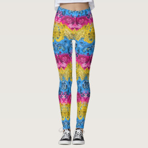 Pansexual Dragon Damask - Pride Flag Colours Leggings