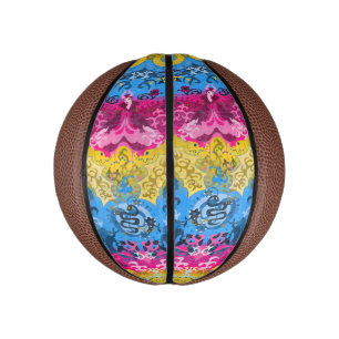 Pansexual Dragon Damask - Pride Flag Colours Mini Basketball