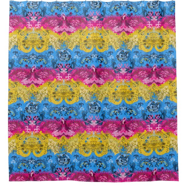 Pansexual Dragon Damask - Pride Flag Colours Shower Curtain (Front)