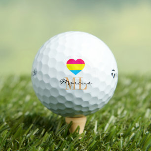 Pansexual Flag Heart & Pride Golf monogrammed LGBT Balls