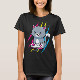 Pansexual Gaymer Geek Pride Lgbt Video Game Cat T-Shirt