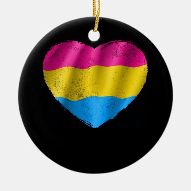Pansexual Heart LGBTQ Pride Month Ceramic Tree Decoration (Front)