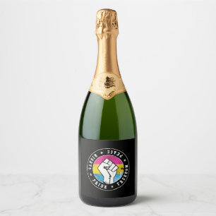 Pansexual LGBT Flag Emblem W grunge Sparkling Wine Label