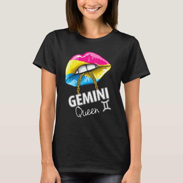 Pansexual Pride Gemini Queen Lips Flag May June Bi T-Shirt (Front)