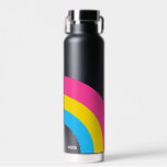 Pansexual Pride Rainbow Flag Cool Personalised Water Bottle<br><div class="desc">Beautiful pansexual pride gift on a bold black background for a panromantic friend featuring the pretty pan flag colours shaped into a pink,  yellow,  and blue rainbow. A cool custom queer water bottle present for the LGBTQ community.</div>