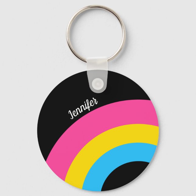 Pansexual Pride Rainbow Flag Monogram Key Ring (Front)