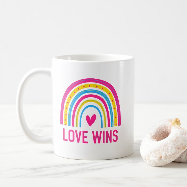 Pansexual Rainbow Love Wins Coffee Mug (With Donut)