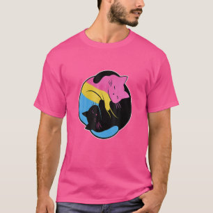 Pansexual Yin Yang Cat Pan Pride Flag Lgb Gay Subt T-Shirt