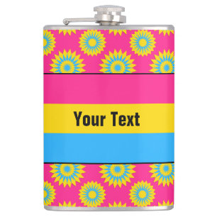 Pansexuality pride flag with a pink flower pattern hip flask
