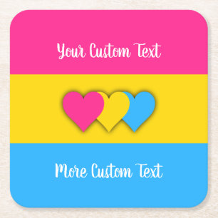 Pansexuality pride flag with text square paper coaster