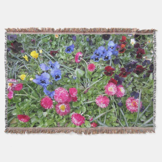 Pansies and Daisies Throw Blanket (Front)