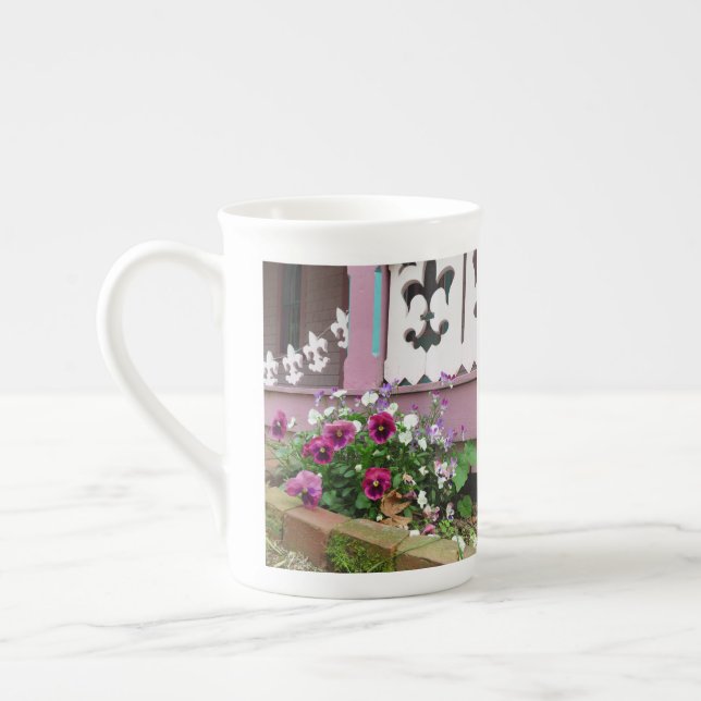 Pansies and Fleur-de-lis - Martha's Vineyard Bone China Mug (Left)