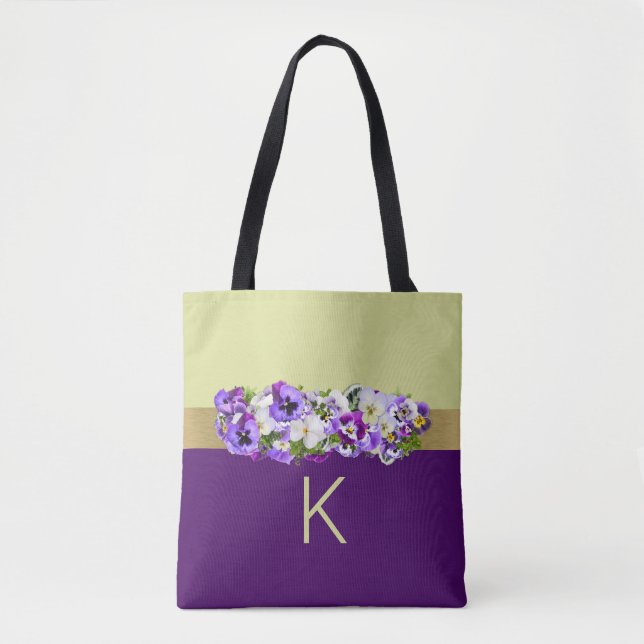 Pansies and Gold Personalised Tote Bag (Front)