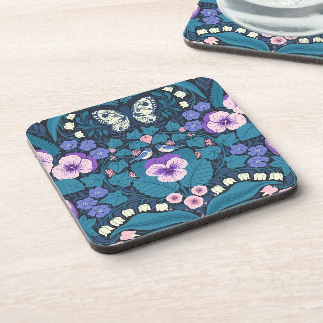 Pansies, birds and butterflies coaster (Left Side)