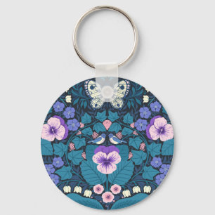 Pansies, birds and butterflies key ring