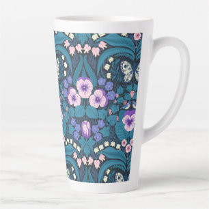 Pansies, birds and butterflies latte mug