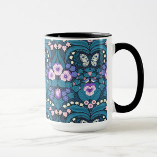 Pansies, birds and butterflies mug