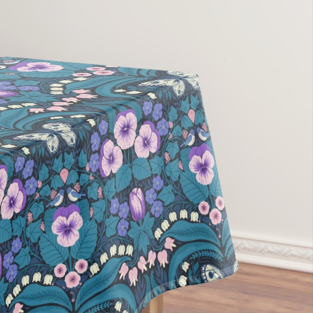 Pansies, birds and butterflies tablecloth (In Situ)