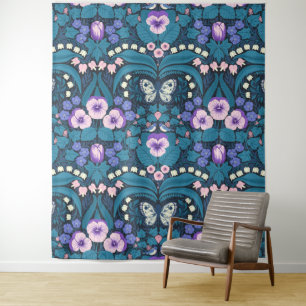 Pansies, birds and butterflies tapestry